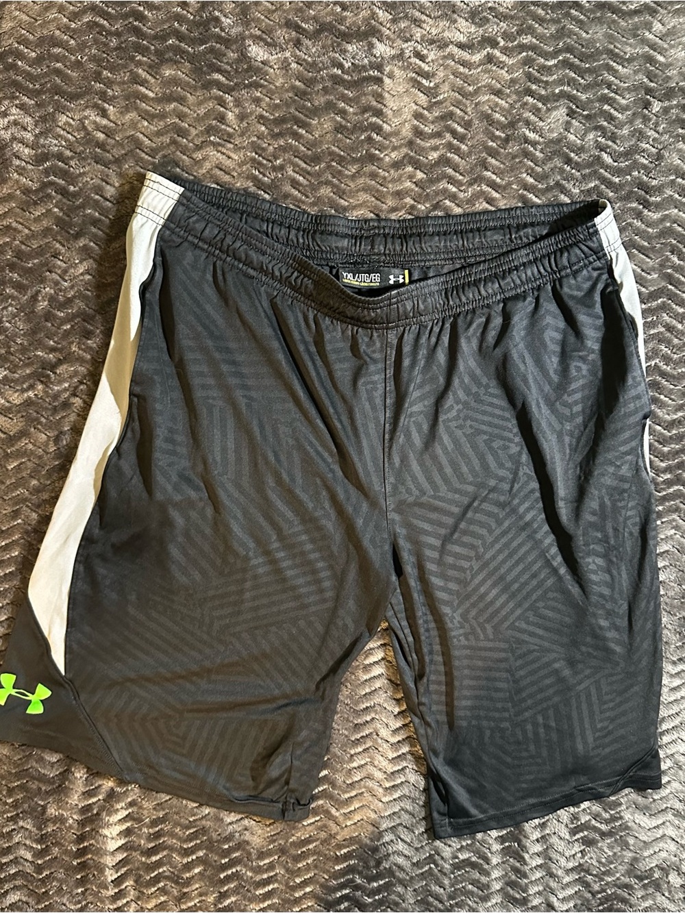 Under Armour Men’s Black Athletic Shorts with White Side Panels and Lime Logo
